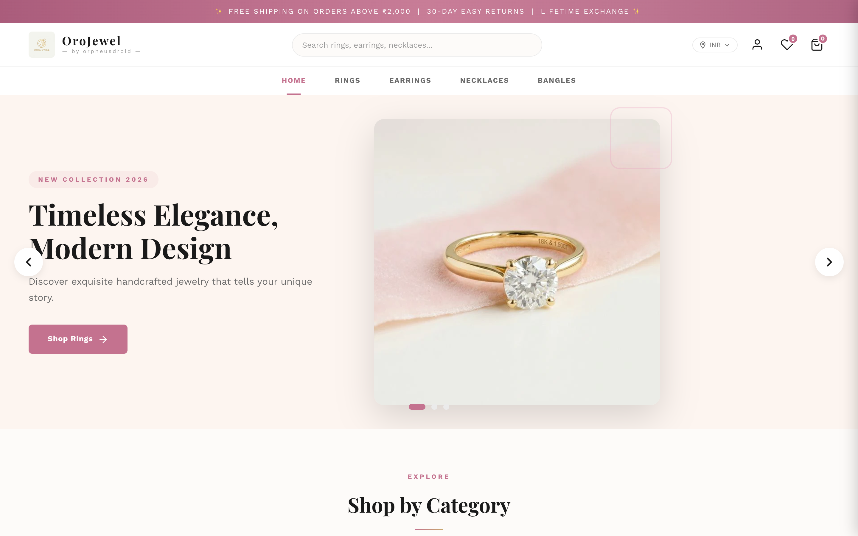 OroJewel homepage — full desktop view