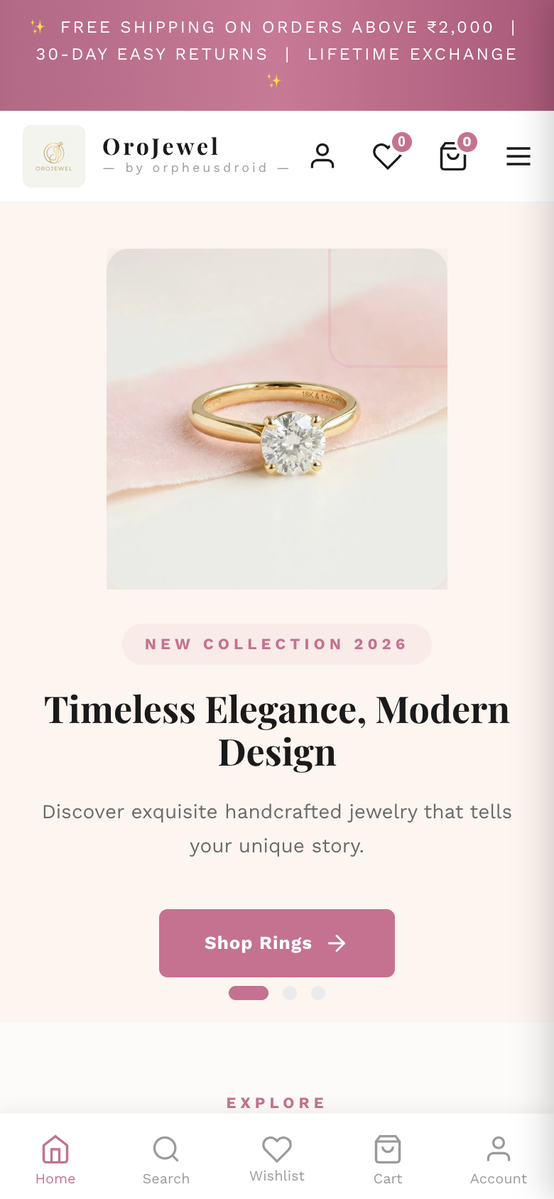 Mobile view with bottom navigation bar